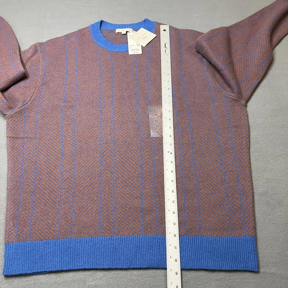 JW Anderson x Uniqlo Sweater Men's XL Blue Orange Herringbone Lambswool Crewneck